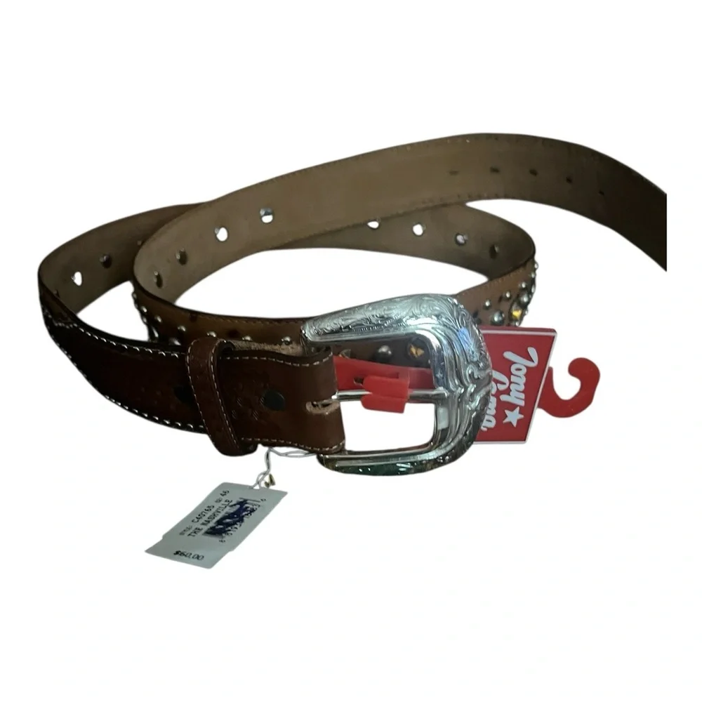 Tony Lama The Nashville Leather Stones and more Large Buckle Belt SZ 46